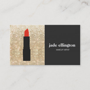 Stylish Gold Sequin Makeup Artist Lipstick Beauty Business Card