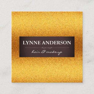 Stylish Gold Shimmer with Brown Label Square Business Card
