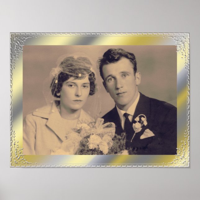 Stylish gold silver border frame custom photo  poster (Front)