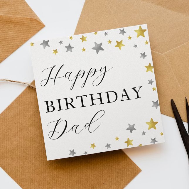 Stylish Gold & Silver Stars Happy Birthday Dad (Creator Uploaded)