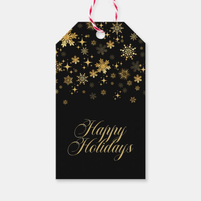 Stylish Gold Snowflakes Christmas Gift Tags (Front)