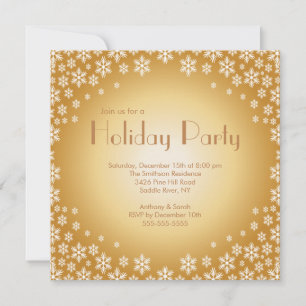 Stylish Gold Snowflakes Holiday Party Invitation