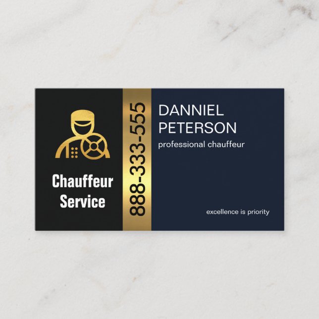 Stylish Gold Stripe Chauffeur Driver Business Card (Front)
