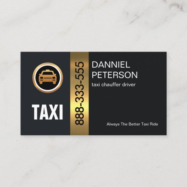 Stylish Gold Stripe Taxi Driver Business Card (Front)