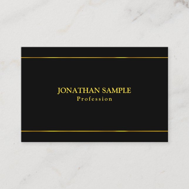 Stylish Gold Stripes Black Modern Glamour Template Business Card (Front)