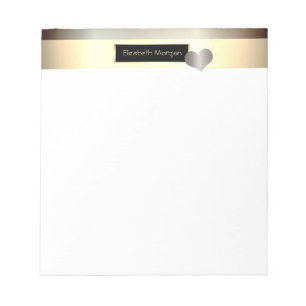 Stylish Gold  Stripes, Frame, Heart- Personalised Notepad