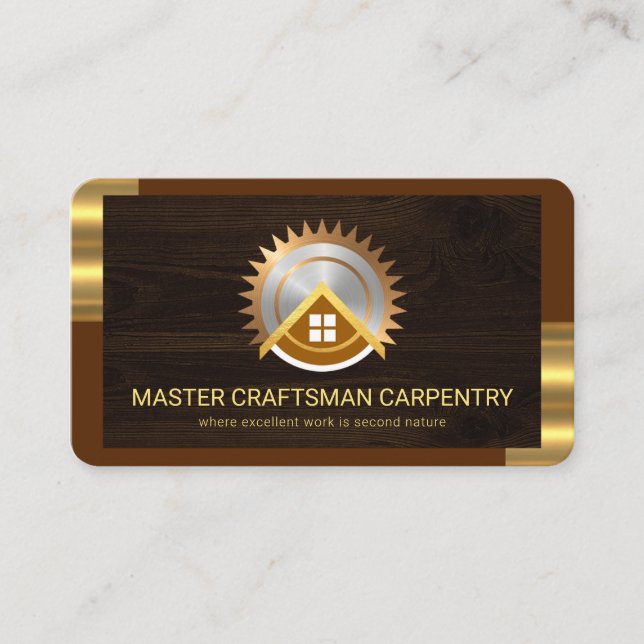 Stylish Gold Tab Frame Timber Wood Business Card (Front)