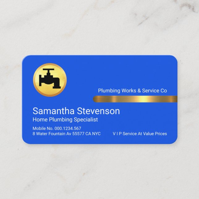 Stylish Gold Tab On Stunning Blue Layers Business Card (Front)
