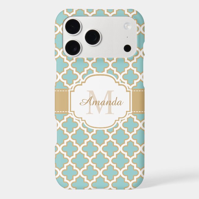 Stylish Gold Teal Blue Moroccan Pattern Monogram (Back)