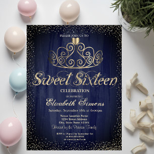 Stylish Gold Tiara Confetti Princess  Sweet 16 Invitation