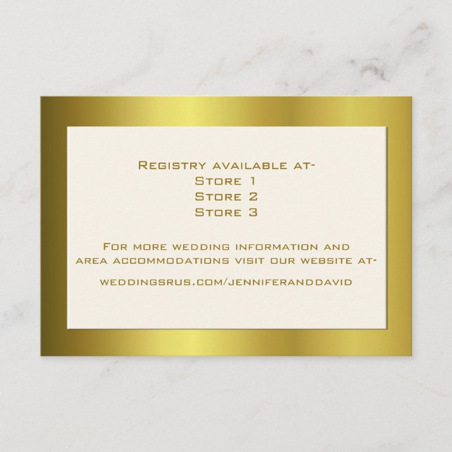 Stylish Gold Tone Wedding Infomation Card (Front)