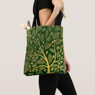 Stylish Gold Tree Of Life Foliage Merry Christmas  Tote Bag