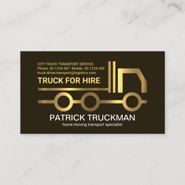 Stylish Gold Truck Frame Cargo Haulage Business Card (Front)