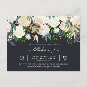 Stylish Gold Watercolor Floral Bridal Shower Invitation Postcard