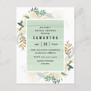 Stylish Gold & Watercolor Floral Bridal Shower Invitation Postcard