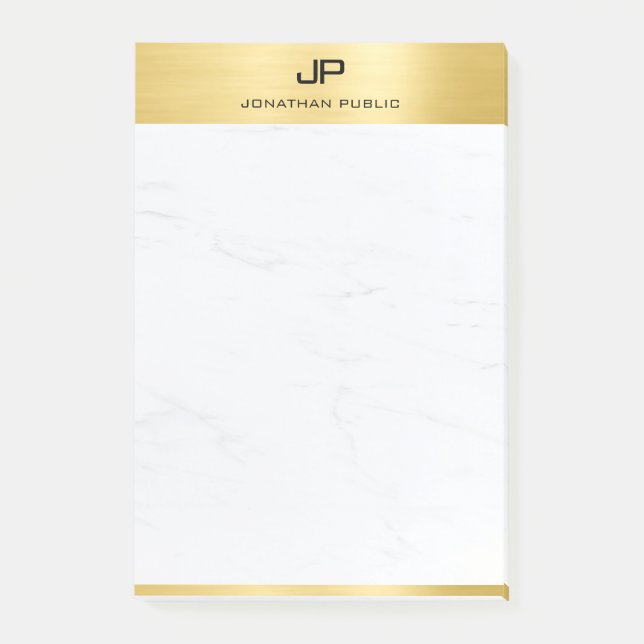 Stylish Gold White Marble Professional Template Post-it Notes (Front)