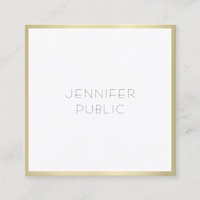 Stylish Gold White Modern Minimalist Template Chic Square Business Card (Front)