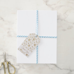 Stylish Gold White Seashells Pattern Gift Tags