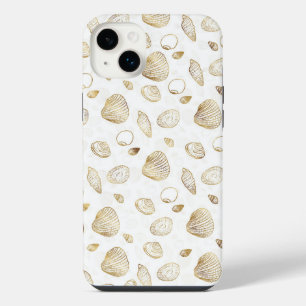 Stylish Gold White Seashells Pattern iPhone 14 Plus Case