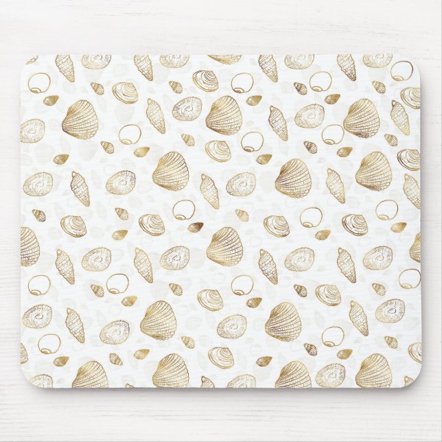 Stylish Gold White Seashells Pattern Mouse Mat (Front)