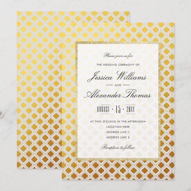 Stylish Gold & White Wedding Invitation (Front/Back)