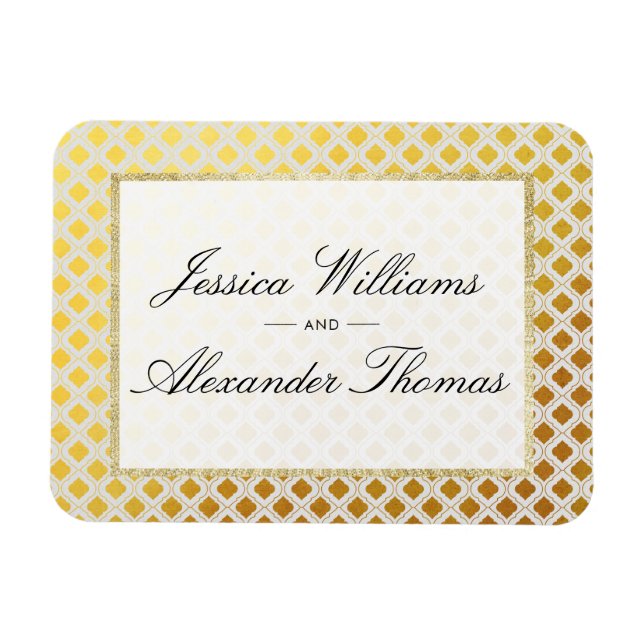 Stylish Gold & White Wedding Magnet (Horizontal)
