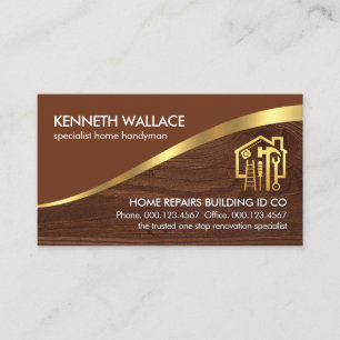 Stylish Gold Wood Wave Handyman Business Card