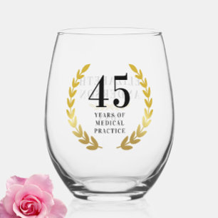 Stylish Gold Wreath Anniversary Date Name  Stemless Wine Glass