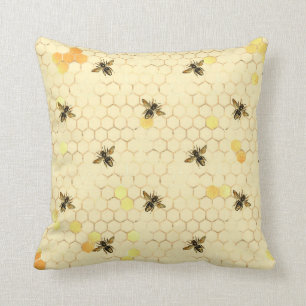 Stylish Gold Yellow Bees Honeycomb Cushion