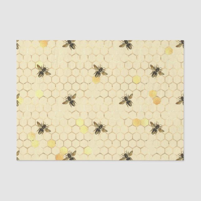 Stylish Gold Yellow Bees Honeycomb Tissue Paper (Front)