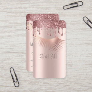Stylish Golde Rose Glitter Drips Eyelashes Business Card