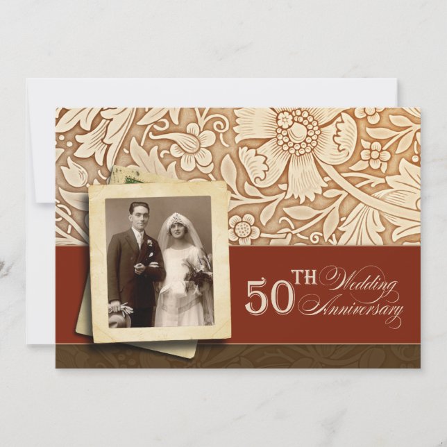 stylish golden 50th anniversary photo invitations (Front)