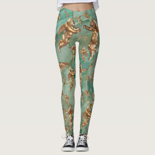 Stylish Golden Angels Aqua Turquoise Leggings