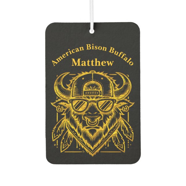 Stylish Golden Bison With Sunglasses and Hat Car Air Freshener (Front)