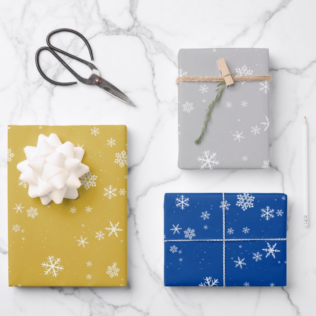 Stylish Golden Blue Snowflake Christmas Holidays Wrapping Paper Sheet (Front)