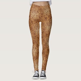 Stylish Golden Brown Paisley Leggings