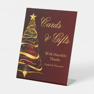 Stylish Golden Christmas Tree cards gifts Wedding Pedestal Sign
