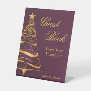 Stylish Golden Christmas Tree Guest Book Wedding Pedestal Sign