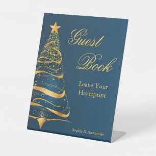 Stylish Golden Christmas Tree Guest Book Wedding Pedestal Sign
