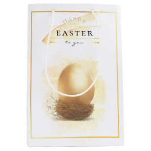 Stylish Golden Egg   Happy Easter Pencil Art Medium Gift Bag