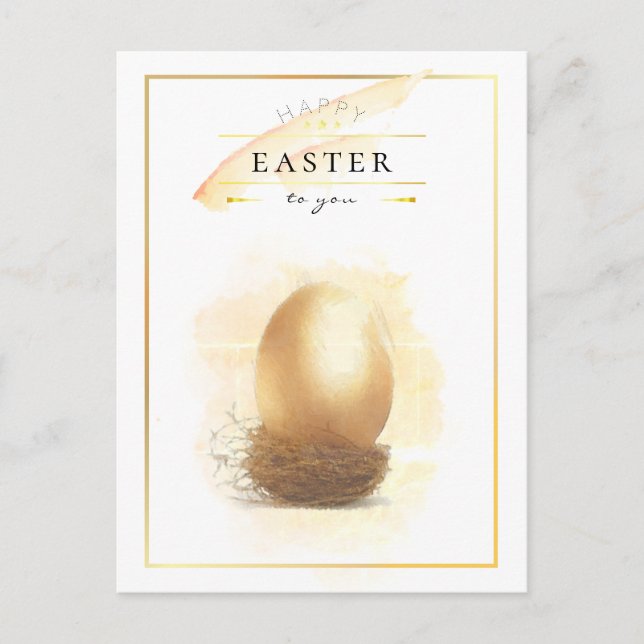 Stylish Golden Egg | Happy Easter Pencil Art Postcard (Front)