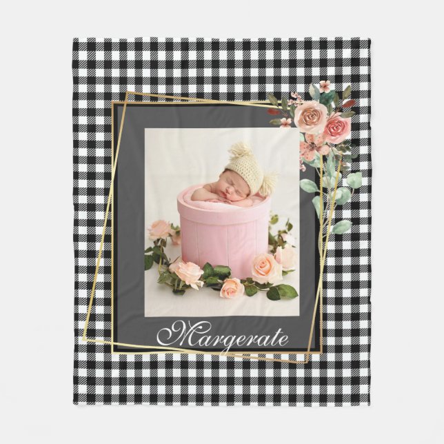 Stylish Golden Floral Frame elegant modern  photo Fleece Blanket (Front)