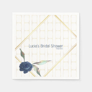 Stylish Golden Fram Navy Blue Floral Bridal Shower Napkin