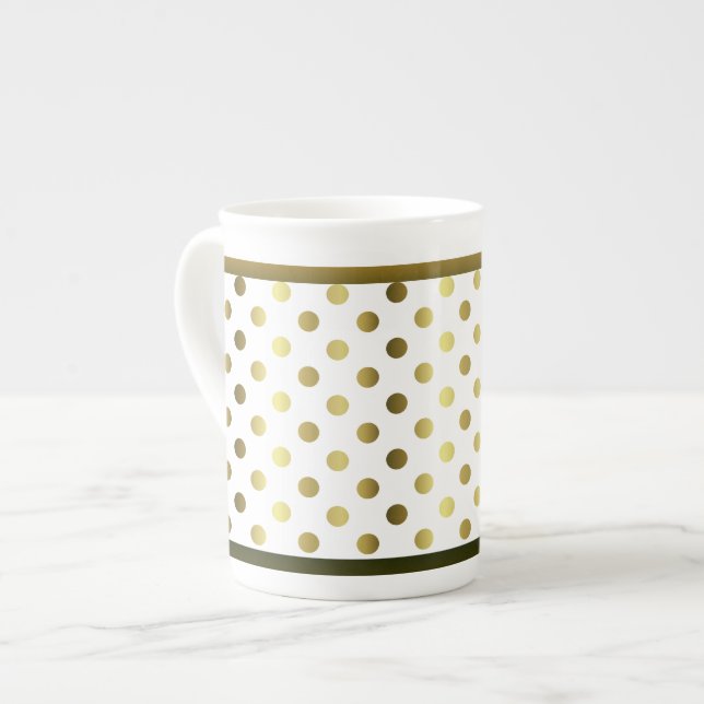 Stylish Golden Polka Dot Bone China Mug (Front Left)