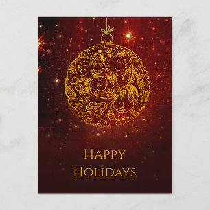 Stylish Golden-Red Ornament with your Text Holiday Postcard