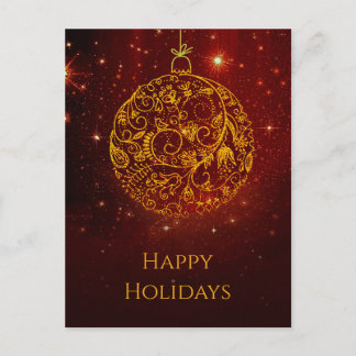 Stylish Golden-Red Ornament with your Text Holiday Postcard