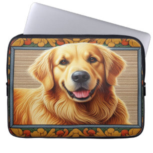 Stylish Golden Retriever Dog Colourful Frame Laptop Sleeve