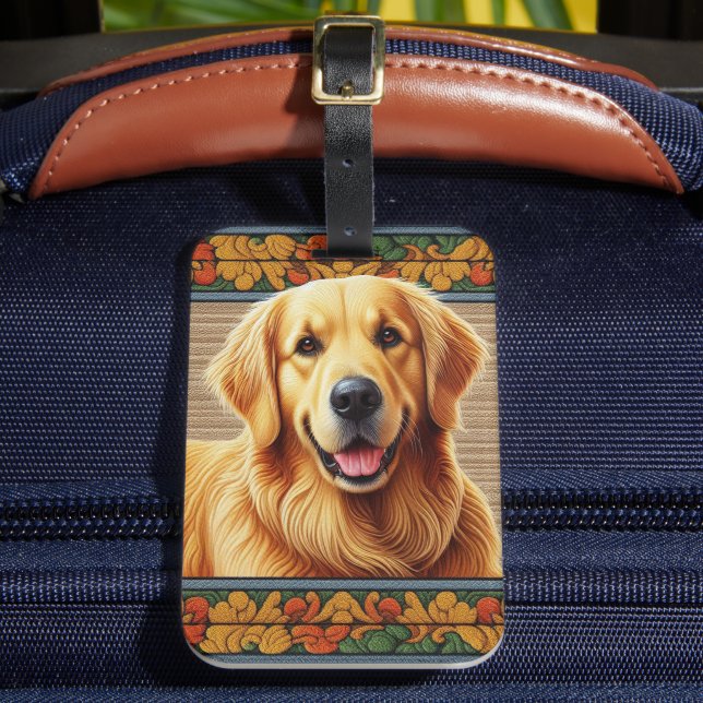 Stylish Golden Retriever Dog Colourful Frame Luggage Tag (Front Insitu 2)