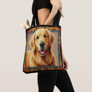 Stylish Golden Retriever Dog Colourful Frame Tote Bag