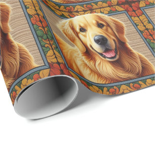 Stylish Golden Retriever Dog Colourful Frame Wrapping Paper
